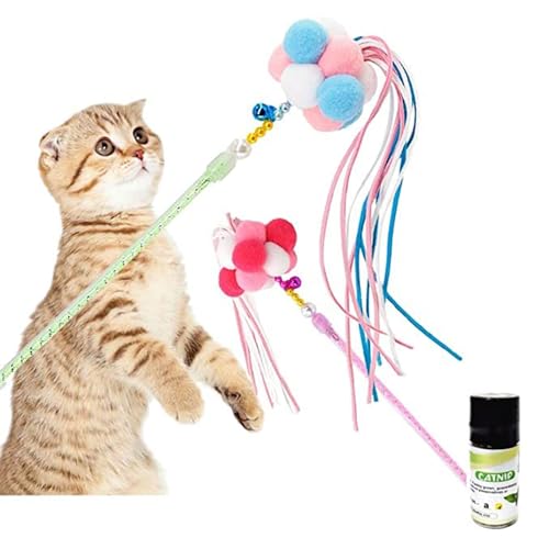 SRIPET Pets Interactive Cat Stick with Balls, Bells and Tassel for Cat (Pack of 2)