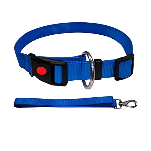 Emily Pets Dog Collar and Leash Set, Adjustable Nylon Collar with Leash for Small Medium and Large Dogs, Quick Release and Breathable Collar for Puppies (Blue 25MM)