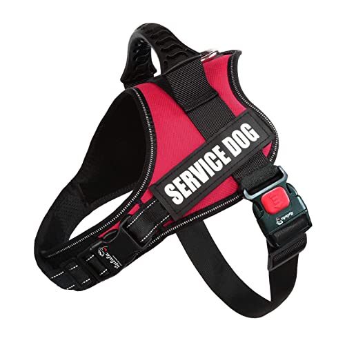 Lulala Service Dog Harness, Large Medium Small Dog No-Pull Reflective Vest,Breathable Adjustable Pet Harness with Piastic Handle for Outdoor Walking -with On Off Locker(Red XL)