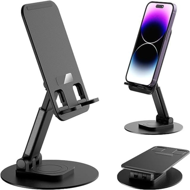 FDreaM Adjustable Mobile Phone Holder | Foldable Aluminum Desk & Bed Stand for Smartphones & Tablets | Tabletop Phone Holder (Black)