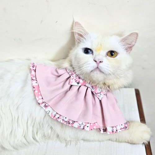 Lulala Floral Cat Collar with Bow – Adjustable Soft Fabric Pet Accessory for Cats & Kittens | Cute, Comfortable Outfit for Everyday Wear, Photoshoots & Special Occasions (Large)