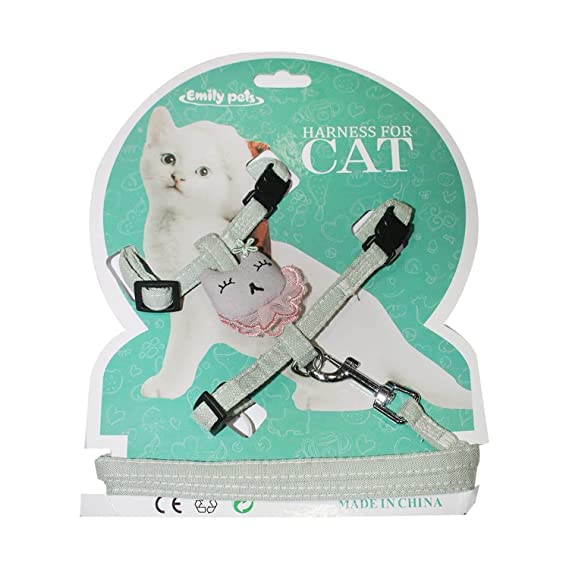 SRIPET Cat Adjustable Floral Cotton Harness Strap Collar with Leash Set (Green