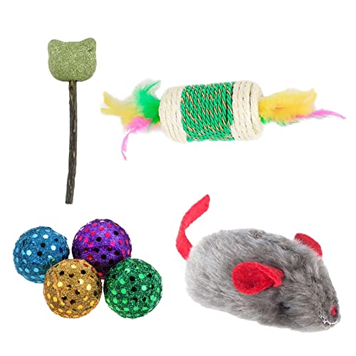 emily pets Variety Pack Cat Toy Bundles for Cats, Interactive Cat Toys for Indoor Cats and Kittens (Pack of 4, Color May Vary)