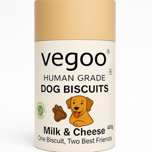 Vegoo Human Grade Dog Biscuits - Milk & Cheese Flavor | Healthy Treats for Dogs with Real Dairy | Crunchy Snack for All Breeds & Ages | 400g