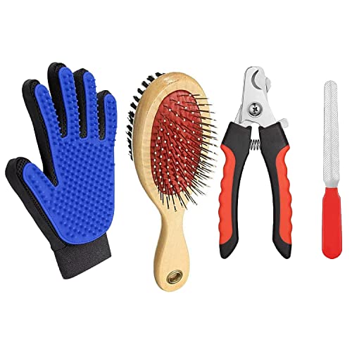 Emily Pets Grooming Kit Pet Nail Clipper Pet Double Sided Brush Pet Grooming Glove (Pack of 3)