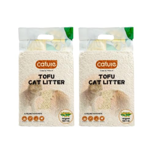 Cature Care by Nature Tofu Cat Litter Natural Flushable Clumping Litter Plant Based Biodegradable Ultra Odour Control 99% Dust Free Low Tracking Cat Litter (Original, 6L, PACK2)