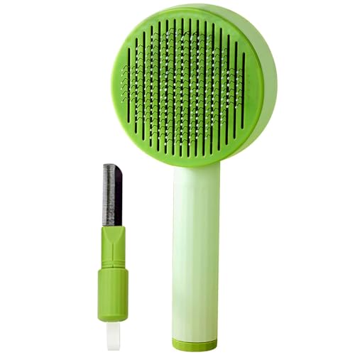 Cature Care by Nature Cat Comb Set-Self-Cleaning Cat Brush, Deep Cleansing Slicker Brush for Dogs, Ultimate Pet Grooming Brush for Cats, Cat Brush with Release Button (Green)