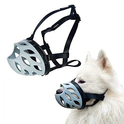 Emily Pets Dog Muzzle to Prevent Barking, Biting and Chewing, Soft Rubber Basket Muzzle for Small, Medium and Large Dogs (4 - Springer Spaniel, Grey)
