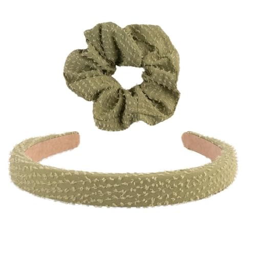 F DREAM Padded Headband and Scrunchie for Women's,Wide Headband,Stylish Fashion Hairband, Hair Accessories Girl, Hair Scrunchies Elastic Hair Bands, Ponytail Holder Hair(Pack2)(Color-Green)