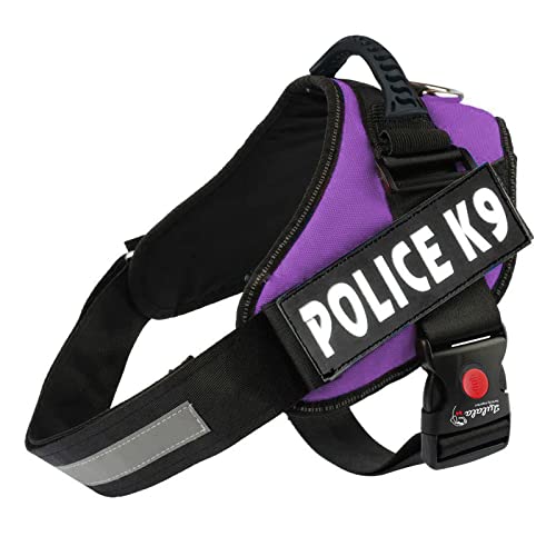 Lulala Police K9 Dog Vest Harness,No-Pull Reflective Dog Vest,Breathable Adjustable Pet Harness with Handle for Outdoor Walking - No More Pulling, Tugging or Choking(S,Purple)