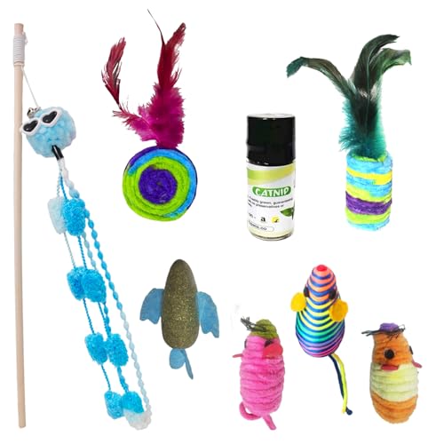 cature Care by Nature Interactive Kitten Toy Set, Catnip, Wand, Feather, & Fluffy Mouse Toys for Kittens & Cats, Exercise & Mental Stimulation (Color May Vary, Pack of 8)