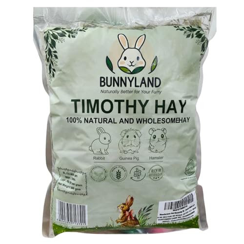 Bunnyland Timothy Hay for Rabbits, Guinea Pigs and Hamsters for All Life Stages | 100% Natural | HIGH Fiber Food (500 Grams)