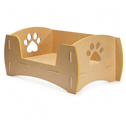 emily pets Cardboard Pet Bed for Cats & Small Dogs, Khaki, Paw Print Design, Rectangular, Indoor Lounge Sofa