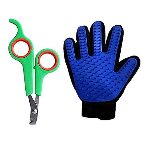 Emily Pets Grooming Combo of Pet Care Nail Clipper Scissors and Grooming Gloves for Dogs and Cats | Nail Clippers & Cleaning Grooming Gloves (Nail Clippers Scissors + Grooming Gloves)(Green)