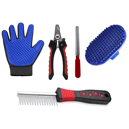 Emily Pets Grooming Kit Pet Comb Pet Grooming Bursh Nail Clipper Pet Grooming Glove(Pack of 4)