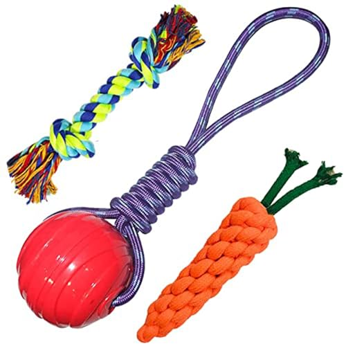 cature Care by Nature Dog Chew Toys, Durable Rope Toys for Puppy, Ball on a Rope Toy, 2 Knots Rope Toy, Dog Toys for Playing and Teeth Cleaning Training for Dogs (Pack of 3 Multi Color)(Combo9)