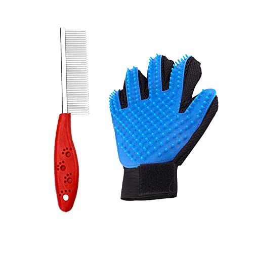 Emily Pets Single Side Stainless Steel Pin Dog Grooming Brush with Soft Grip Plastic Handle For Removing Matted Fur, Knots & Tangles, Shedding Comb With Gloves-Medium (Red)