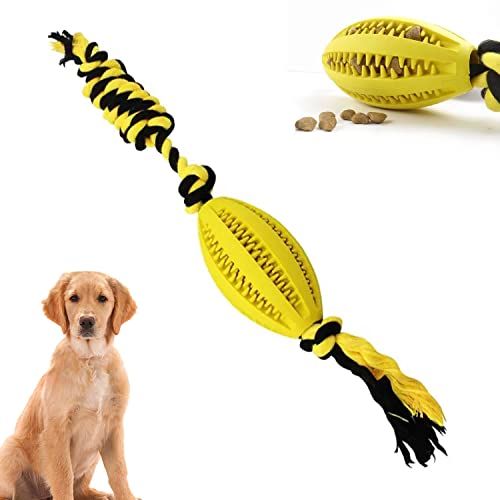 Cature Dog Rope Toy Teething Toy Chew Toy,Durable Treat Dispenser,Tug of War,Training Toy,Teeth Cleaning Ball,Interactive Toy,Pet Stimulation for Aggressive Chewers,Ball Rope Toy(Yellow, Medium)