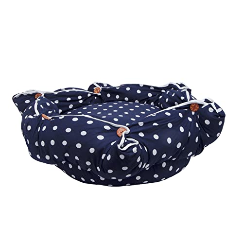 Lulala Dog Bed for Dogs Round Flawer Shape Dotted Cat Beds for Indoor Cats, Round Pet Bed for Puppy and Kitten with Slip-Resistant Bottom and Attractive Wood Botton(Navy Blue)