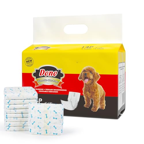 Disposable Dog Diapers Male Wrap - Dono，with Wetness Indicator,2017 New,Super Absorbent Diapers for Dogs and Cats,14pcs,XS