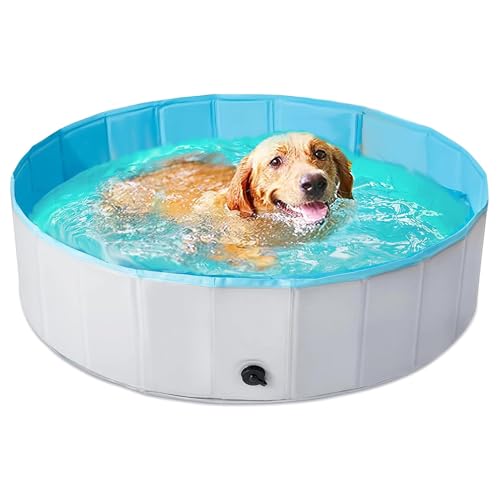Emily Pets Foldable Dog Swimming Pool, Collapsible Hard Plastic, Portable Bath Tub for Pets Dogs and Cats, Wading Pool for Indoor and Outdoor, 47.2 x 11.8 Inches