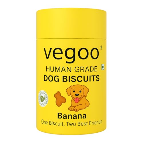 Vegoo Human Grade Dog Biscuits - Banana Flavor | Healthy Dog Treats with Real Bananas, Peanut Butter & Parsley | All Breeds & Ages | 400g