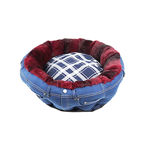 emily pets Soft Dog and Cat beds,Donut Dog Calming Cuddler,Comfortable Round Plush Bed Pet Bed Self-Warming Soft Cushion,Washable Donuts,Non Slip Water Pet Lounger Checkered (Size: Medium, Color:Red)