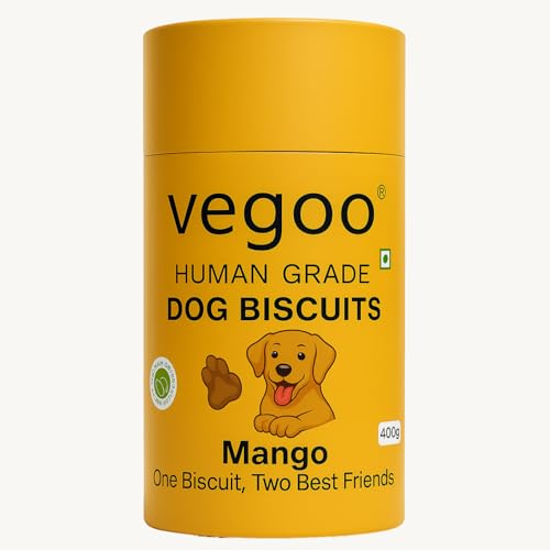 Vegoo Human Grade Dog Biscuits – Real Mango Flavour | Vegetarian | Nutritious & Tasty Snacks for Dogs | for All Breeds & Ages | 400g