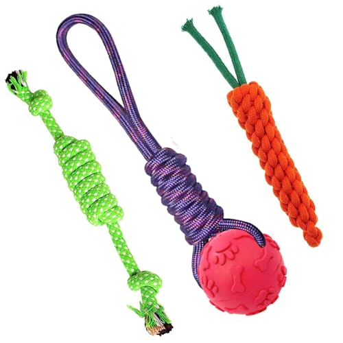 cature Care by Nature Dog Chew Toys Cotton Puppy Teething Chew Tug Toy, Heavy Duty Dental Dog Rope Toys Kit Medium For Small Breed, Carrot Indestructible Dog Toys(Pack 3, Color May Vary)