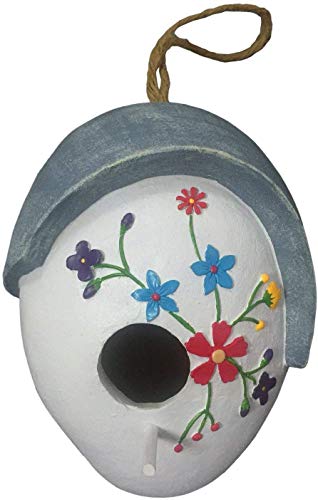 WildbirdCare Hand-Painted Oval Shape Birdhouse with Flowers for Attract Bird and Garden Outdoor Decor