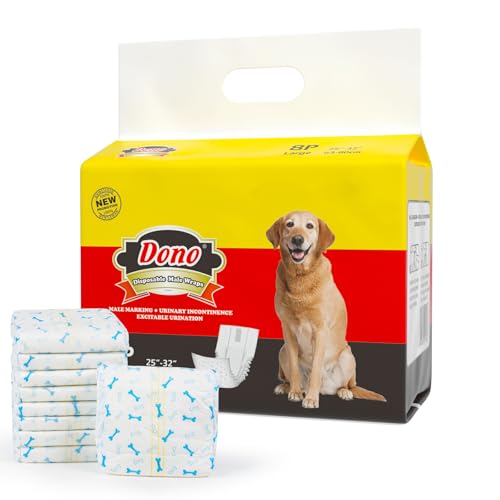 Disposable Male Wraps Dog Diapers - Dono Super Absorbent Soft Diapers for Male Dogs,with Wetness Indicator,8pcs,L (25"-32")