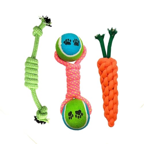 Emily Pets Dog Chew Toys, Tough Dog Toys for Small Breed,Heavy Duty Dental Dog Rope Toys Kit for Medium Dogs,Carrot Indestructible Dog Toys, Cotton Puppy Teething Chew Tug Toy Set of 3