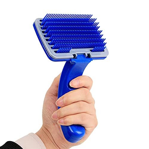 Emily Pets Self Cleaning Slicker Brush for Dogs, Cats, Puppies & Rabbits – Pet Grooming Comb with One-Press Hair Removal Button – Dog Deshedding & Undercoat Brush for Small, Medium & Large Breeds