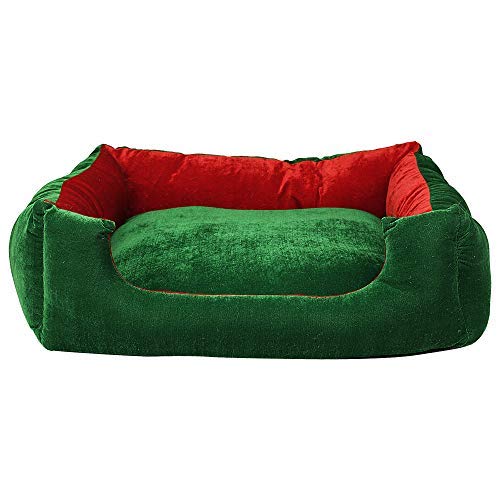 SRI Velvet Rectangle Shape Cat Bed & Puppy for Dog Bed (S, Green & Red)