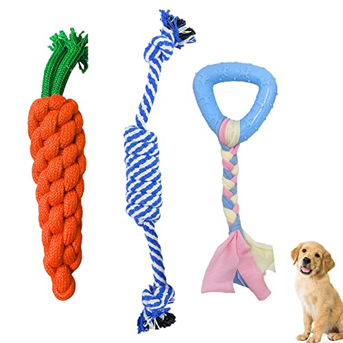 emily pets Dog Rubber Chew Toys, Rope Toys, All-in-One Set, Dog Toys Pack for Small to Medium Dogs | Puppy Chew Toys (Color May Vary, Pack of 3)