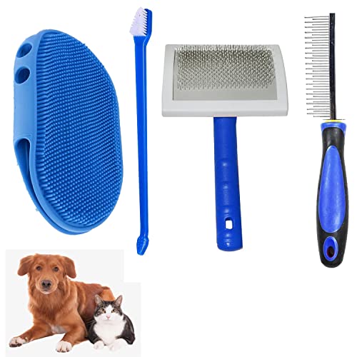 Emily Pets Grooming Kit Pet Brush Pet Tooth Brush Pet Comb Pet Grooming Brush (Pack of 4)