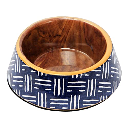Emily Pets Modern 100% Melamine Dog Bowls,Dishwasher Safe,Food Grade,Non-Skid,BPA-Free, Chip-Proof,Tip-Proof and Dishwasher Safe Bowls with Fun Vintage wodden Inside Print Dog Bowl(Navy Blue)