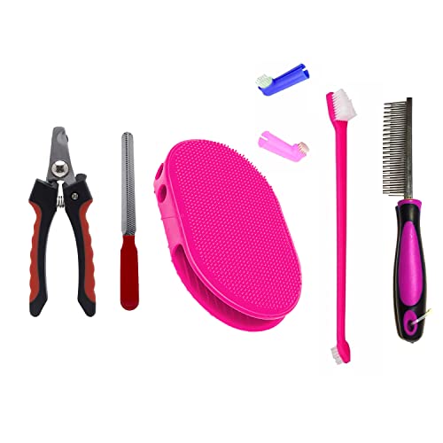 Emily Pets Gooming Kit Pet Tooth Brush Pet Comb Pet Nail Clipper Pet Grooming Brush (Pack of 5)