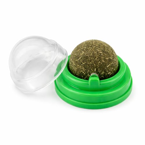 Cature Catnip Ball for Cats, Rotating Cat Mint Lick Ball Toy with Self-Adhesive Holder, Natural Catnip Treat for Indoor Cats & Kittens