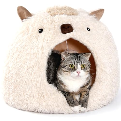 Cature Cat Bed for Indoor Cats | Cute Alpaca Shape Cat House | Soft & Quiet Pet Cave with Removable Washable Mat | Cozy Warm Sleeping Nest
