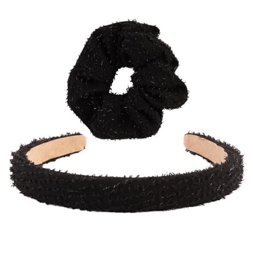 F DREAM Padded Headband and Scrunchie for Women's,Wide Headband,Stylish Fashion Hairband, Hair Accessories Girl, Hair Scrunchies Elastic Hair Bands, Ponytail Holder Hair(Pack2)(Color-Pink)