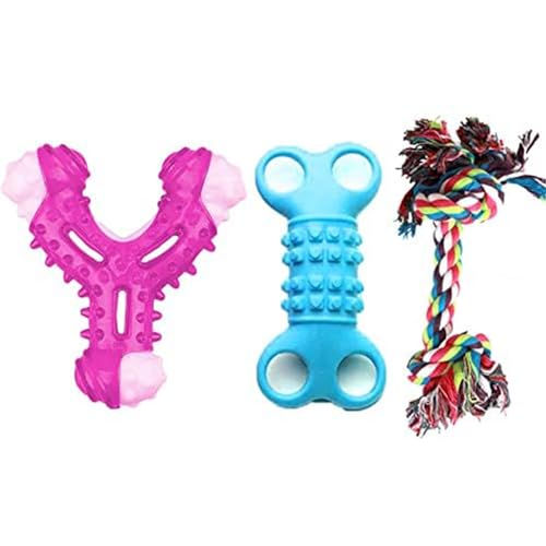 cature Care by Nature Combo of 3 Chew Puppy Toys, Rubber Bone for Small Dogs (Color May Vary, Pack of 3)