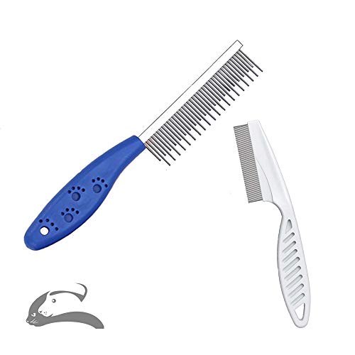 Pet Comb for Dogs & Cats,Small Dog & Cat Grooming Comb 2 Combs,Pet Long & Short Stainless Steel Teeth Shedding Comb for Removing Matted Fur, Knots & Tangles(Blue+White)
