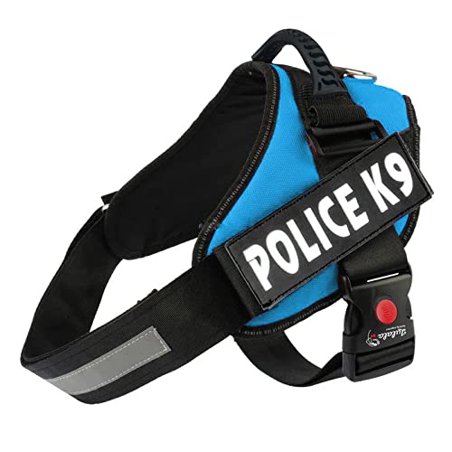 Lulala Police K9 Dog Vest Harness,No-Pull Reflective Dog Vest,Breathable Adjustable Pet Harness with Handle for Outdoor Walking - No More Pulling, Tugging or Choking(S,Sky Blue)