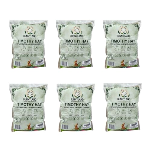 Bunnyland Timothy Hay for Rabbits, Guinea Pigs and Hamsters for All Life Stages | 100% Natural | HIGH Fiber Food (Pack of 6)