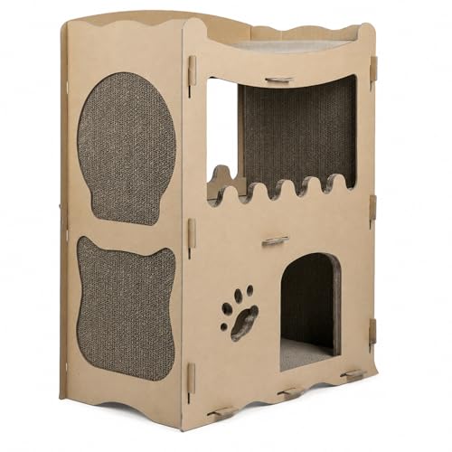 Emily Pets Cat Scratcher House with Lounge Bed & Hideout, Corrugated Cardboard Cat Condo, Multi-Level Scratcher Furniture for Indoor Cats