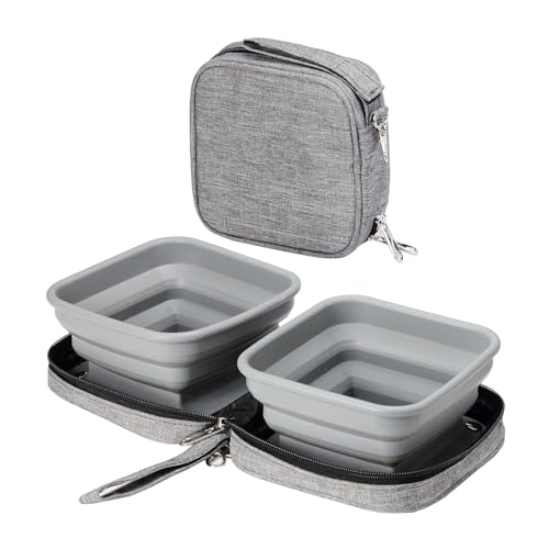 Emily Pets Portable Collapsible Dog & Cat Travel Bowl Set, Double Silicone Food & Water Bowls with Carry Case, Foldable Pet Feeding Dish for Travel & Camping