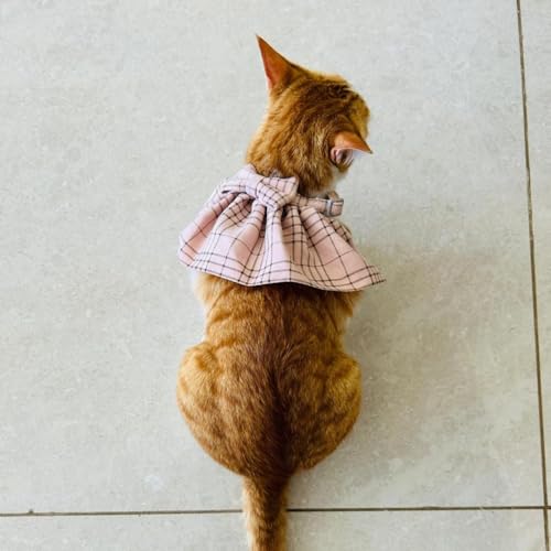Lulala Stylish Light Pink Plaid Cat Bow Tie Collar – Adjustable Comfortable Pet Accessory for Cats and Kittens – Trendy and Soft Plaid Design for Fashionable Pet Clothing (Large)