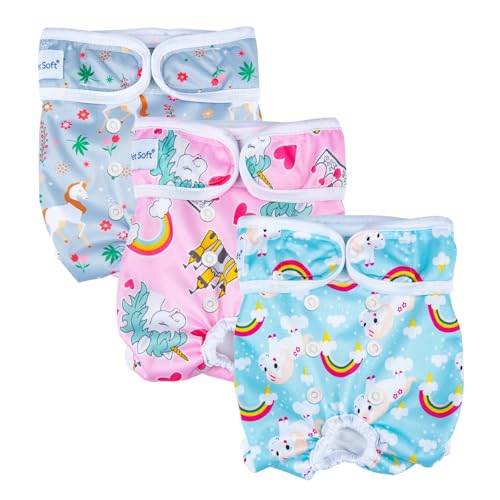 Pet Soft Washable Female Diapers (3 Pack) - 2021 Latest Female Dog Diapers, Comfort Reusable Doggy Diapers for Girl Dog in Period Heat (Animals, M)