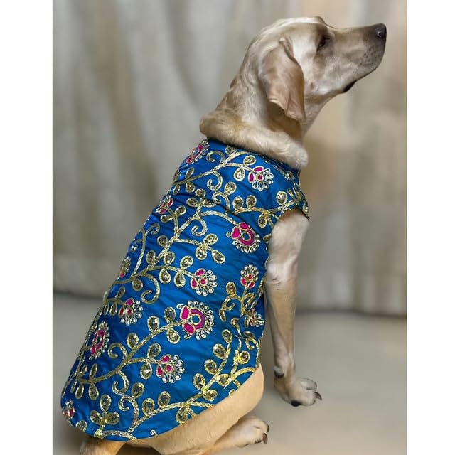 Lulala Traditional Dog Dress – Blue Embroidered Ethnic Outfit for Small, Medium & Large Dogs | Comfortable Festive Pet Costume for Weddings & Parties